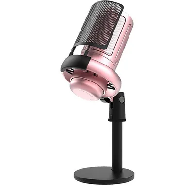 Immagine prodotto di Microfono USB da gaming RGB per PC, colore rosa – Microfono a condensatore con pulsante di disattivazione dell'audio, ideale per streaming, podcast e registrazione, microfono da studio rosa