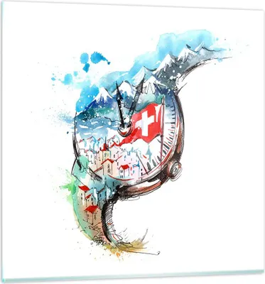 Produktbild von Bilder auf glas - Uhr Schweizer Alpen Wolke - 70x70cm - Glasbilder - Wandbilder - Kunstdruck - zum Aufhängen bereit - Wanddekoration aus Glas - Glas Bilder - Wandbild auf Glas - GAC70x70-3038