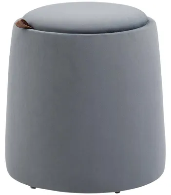 Immagine prodotto di Pouf rotondo con vano contenitore e vassoio – Tessuto effetto velluto | Colore: Grigio | Dimensioni: 44x44x47,5 cm