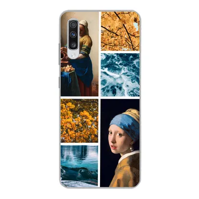 Produktbild von MuchoWow® Handyhülle Schutzhülle Hülle für Samsung Galaxy A70 Milchmädchen - Mädchen mit Perlenohrring - Collage Silikon Softcase Handy Hülle - Schutzhaube