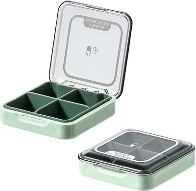 Produktbild von Kleiner Pillenbehälter, BPA-freier Pillenbehälter mit 4 großen Fächern  feuchtigkeitsbeständiger tragbarer Pillenbehälter  Apfel Grün