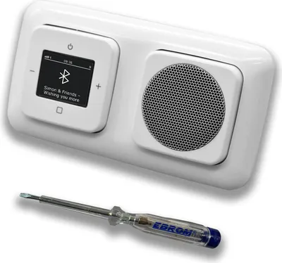 Produktbild von Busch Jäger DAB+ Unterputz Bluetooth (in and out) Radio 8217U-101 Reflex SI alpinweiß, Komplett-Set mit Lautsprecher, Abdeckungen und Rahmen + EBROM Phasenprüfer zur Montage der Geräte - 8217 U – 101