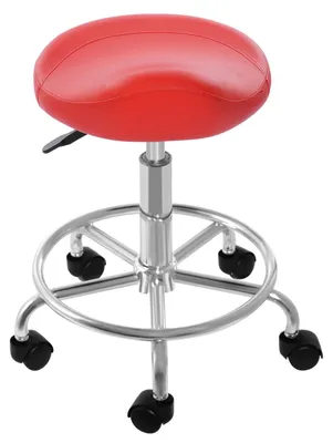 Produktbild von Sattelstuhl - Barhocker - 5 Rollen - Gepolstert - 360° drehbar - Höhenverstellbar 45–59 cm - Rot