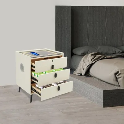 Immagine prodotto di Comodino con tre cassetti - Mobile moderno con illuminazione a LED e ricarica wireless