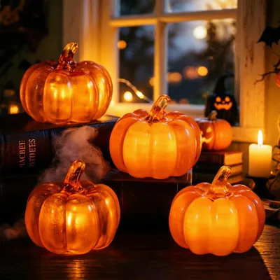 Kürbis-Dekoration mit LED-Licht, 4 Stück, Herbstdeko, Laterne