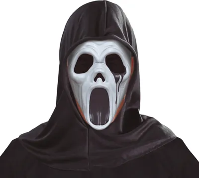 Produktbild von Halloween Gespenst Maske Kapuze Schaurige Gruselmaske Horror Schreckgespenst Kostüm Spuk Phantom Eerie Gesicht Scream Mysterious Schatten Dunkel, Farbe: Weiß