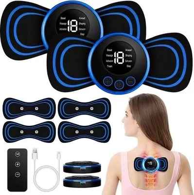 Produktbild von Mini-Nackenmassagegerät, tragbares Massagegerät, Mini-Nackenmassagegerät, 8 Modi, 19 Positionen, EMS-Massagegerät, tragbare elektrische Mini-Massage, 4 Massagekissen