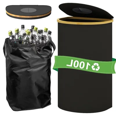 Produktbild von Flaschensammler - Abfallbehälter - Flaschensortierer - D-förmig mit Deckel - 140 Liter - Schwarz