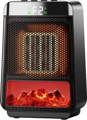 Produktbild von 3D Flammeneffekt Heizgerät - Elektrischer PTC Keramik Heizlüfter - Schnelle Aufheizung - Leise - Energiesparend - Timer - Tragbar - Netzbetrieb - Schwarz
