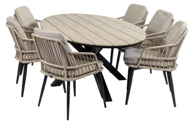 Produktbild von 7-teiliges Gartenset | 6 Isabel Stühle | Limasol Gartentisch | 220 cm | Oval