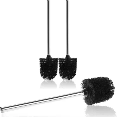 Produktbild von Toilettenbürste mit Austauschbarem Bürstenkopf, Edelstahlgriff, 8 cm Durchmesser, 3 Stück, Schwarz