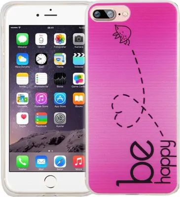 Produktbild von Handy Hülle für Apple iPhone 8 Plus Cover Case Schutz Tasche Motiv Slim Silikon TPU Be Happy Pink