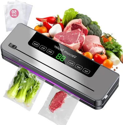 Imagen del producto de Máquina de vacío - Aparato para envasar al vacío - Conservación de alimentos - 5 funciones en 1 - 60 bolsas - Color negro