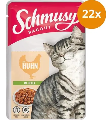Produktbild von Schmusy Ragout Huhn in Jelly, Adult, jede Rasse, Huhn, 100 g, Getreidefrei, Ohne Soja