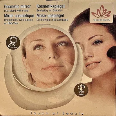 Image de miroir de maquillage grossissant 3x double face avec pied - blanc - 18x8x19CM