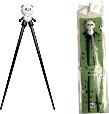 Produktbild von ESS-Stäbchen für Kinder, weiß, 22 cm, mit süßem Bär, Katze, Hase, Panda als Halterung für Anfänger, Stäbchen auswechselbar Panda