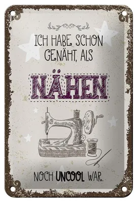 Produktbild von Blechschild NÄHEN habe schon genäht als, 18x12 cm, Blechschilder Spruch Nähmaschine