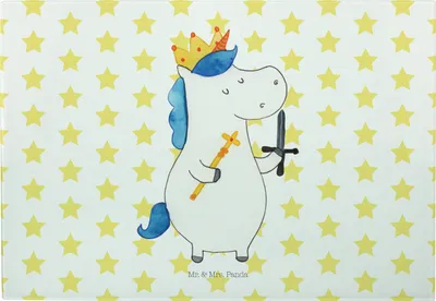Produktbild von Mr. & Mrs. Panda Servierplatte Einhorn König mit Schwert - Weiß - Geschenk, Schneidebrett Glas, Hackbrett, Mittelalter, Einhörner, Glas-Schneidebrett, Ritter, Unicorn
