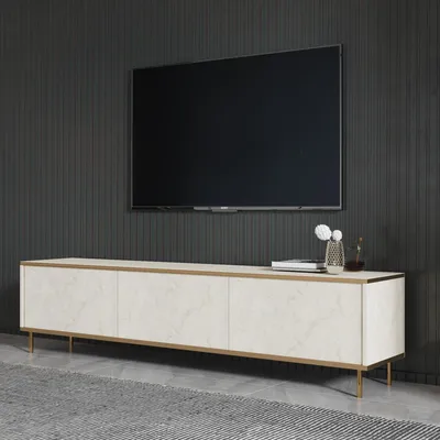 Image de Sassello - Meuble TV 180x35x45h cm Beige Marbre, 3 Portes