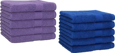 Produktbild von Betz 10 Stück Gästetücher 30x50 cm PREMIUM 100% Baumwolle Set  Farbe: lila und royalblau