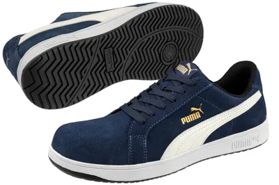 Productafbeelding van Puma veiligheidsschoen Iconic Suede Navy, lage uitvoering, conform EN ISO 20345:2011, S1P, ESD, FO, HRO, SR, blauw, maat 42