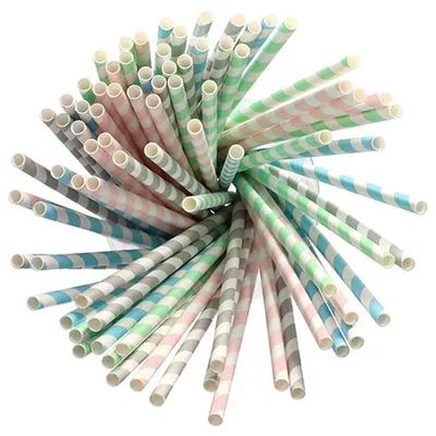 Produktbild von Trinkhalme, Papier Ø 6 mm · 20 cm farbig sortiert "Stripes"