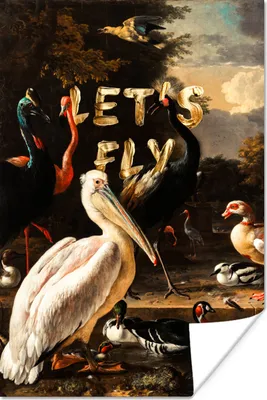 Produktbild von MuchoWow® Poster Ein Pelikan und andere Vögel in der Nähe eines Wasserbeckens - Melchior d'Hondecoeter 40x60 cm - Plakate für die Wand - Poster Babyzimmer