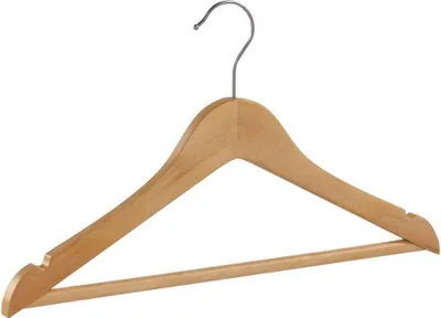 Image de Cintre pour enfants en bois massif - 20 pièces avec barre de pantalon antidérapante et encoches, crochet pivotant à 360°, 35 x 12 x 20 cm, naturel (CRW006-20)