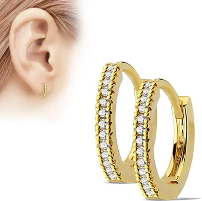 Produktbild von Zirkonia Creolen: Damen Ohrringe / Klappcreolen aus Edelstahl Gold