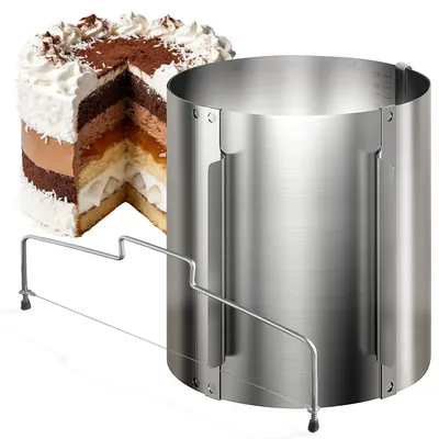 Produktbild von Lindenstein Torten-Zubehör-Set 2 Teile – Backzubehör mit verstellbarem Tortenring 20 cm hoch und Tortenschneider, Edelstahl Backset zum Backen und für die Tortenzubereitung