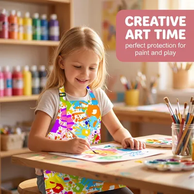 Imagen del producto de Delantales para niños, ajustables, impermeables, para edades de 4 a 10 años, ideales para pintar