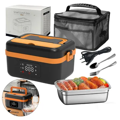 Produktbild von Elektrische Lunchbox, Tragbare Heißbox für Unterwegs, 1L Lunchbox Erwachsene mit Isoliertasche, Gabel & Löffel und herausnehmbarer Trennplatte