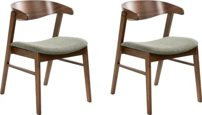 Produktbild von BELIANI Esszimmerstuhl 2er Set Dunkelbraun u. Grün Gummibaumholz Gepolstert mit Lehne Klassisches Design Holzstuhl mit Polstersitz