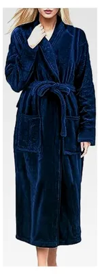 Produktbild von Flauschiger Bademantel für Damen aus Kuschelfleece mit Kapuze und Schalkragen