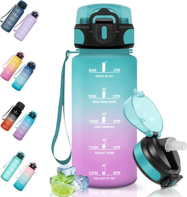 Imagen del producto de Botella para bebidas, libre de BPA, de 0,5 litros, con pajita, a prueba de fugas, ideal para deportes y actividades al aire libre