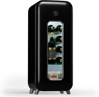 Productafbeelding van Vrijstaande wijnkoeler - Enkele zone dranken koelkast - Prosecco en bierflessen - Glazen deur binnen - Buiten bar koelkast - Past op 15 flessen