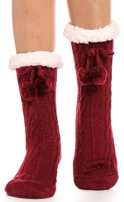 Produktbild von Kuschelsocken Damen Dicke Stoppersocken Warme Anti-Rutsch Hüttensocken Flauschig Hausschuhe Rot Größe 36-41
