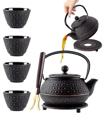 Obrázek produktu pro Čajová konvice, objem 800 ml, litinová, včetně 4 šálků, sítkový filtr, elegantní design