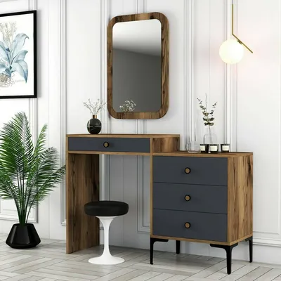 Image de Namtheun - Console 124x40x85h cm Noyer Brun, 2 Étagères