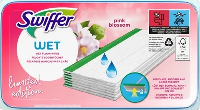 Produktbild von Swiffer Feuchttücher, 2 Einheiten (24 x 2), 48 Reinigungstücher, für Swiffer Besen, Staubfänger, Reinigungstuch hält Staub und Schmutz, Pink Blossom