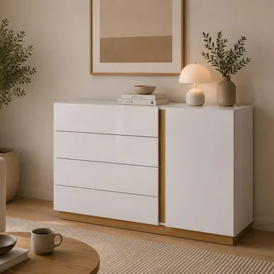 Immagine prodotto di Halana - Credenza, 138x40x91h cm Bianco Lucido, 4 Cassetti