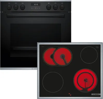 Produktbild von Bosch HEG237BB5 + NKN64RGA2E, Keramik, 4 Zone(n), Glaskeramik, Schwarz, Berührung, 58,3 cm