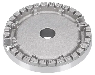 A close-up, isolated shot of a silver-colored burner grate.