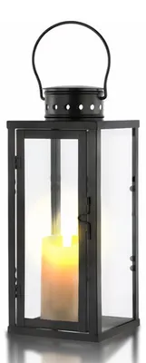 Productafbeelding van Weerbestendige Graflicht Lantaarn Zwart Metaal en Glas - 10 x 10 cm