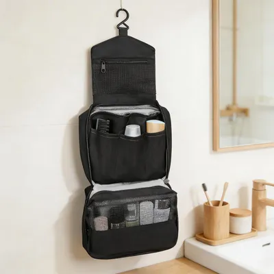 Produktbild von STILVORA Kulturbeutel wasserdicht,Kosmetiktasche zum Aufhängen, Reise Kosmetiktasche, Praktische Kulturbeutel, Leichte Reise-Tasche für Kosmetik, Schwarz