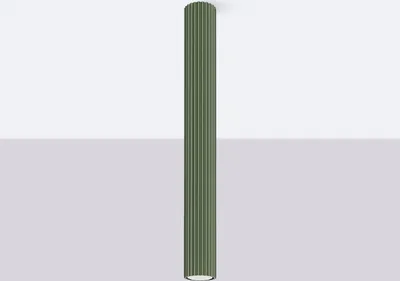 A tall, fluted cylinder-shaped light fixture is shown against a split background of white and light gray.