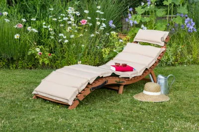 Produktbild von Merxx Gartenliege "Ipanema" - Eukalyptus, inkl. Auflage grün/beige