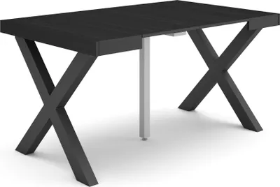 Image de TAPA Table console extensible, 140x90x73cm, Pour 6 personnes, Pieds bois massif, Noir