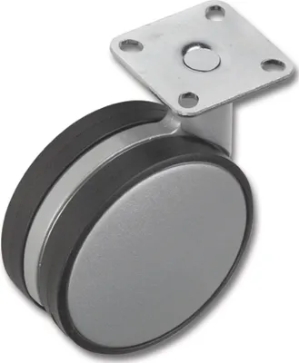 Produktbild von Designrolle Disky 2 ohne Bremse, Zinkdruckguss, Kunststoffdekor RAL 9006 mit Anschraubplatte