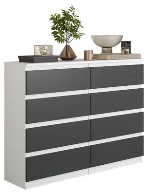 Immagine prodotto di Comodà bianco opaco / grigio antracite con 8 cassetti – Credenza moderna per camera da letto e soggiorno – Comodà capiente – GABRIEL
